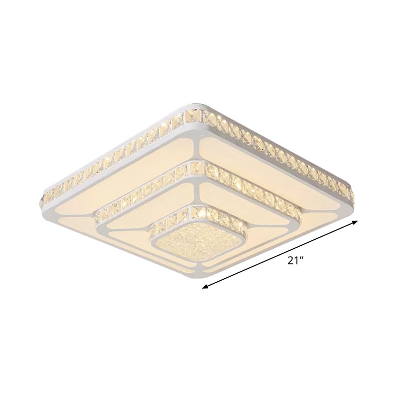 Faceted Crystal Geometry Ceiling Lamp Modernist LED White Flush Mount Light with 3-Tier Design