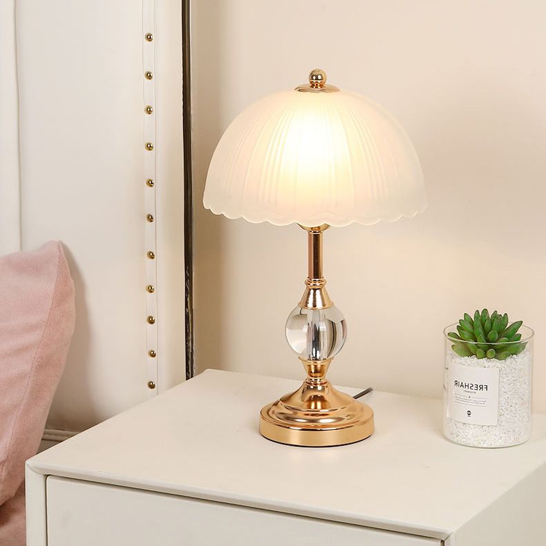 Frosted White Glass Scalloped Shade Night Lamp Modern 1-Head Table Light for Bedroom