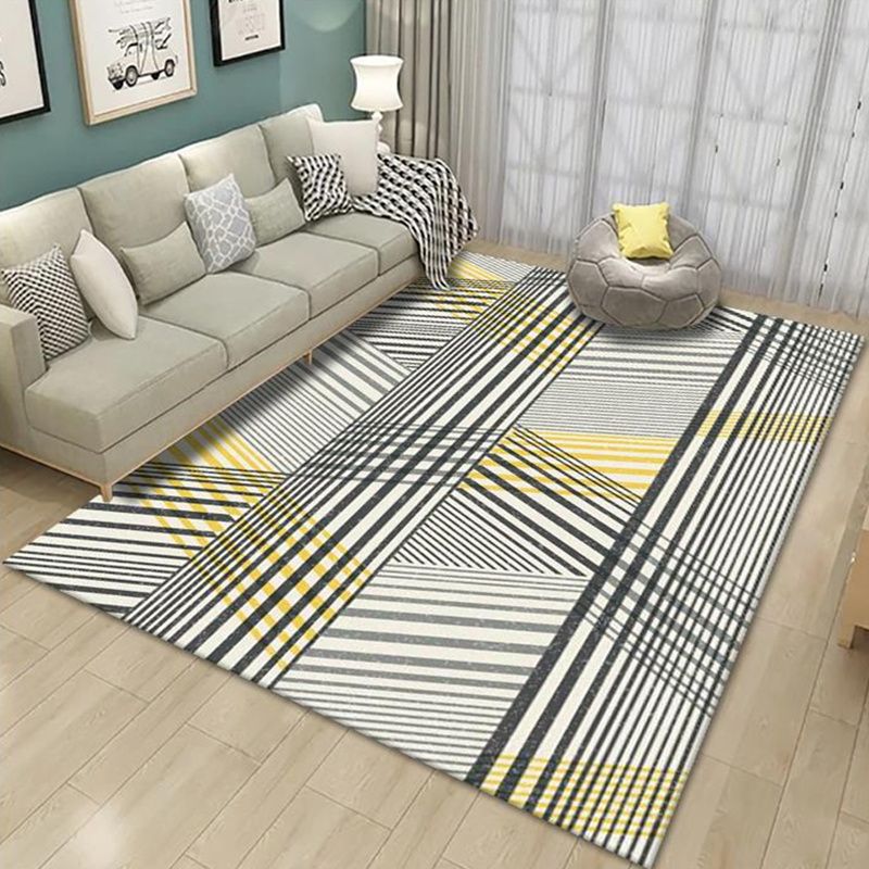 Grey Drawing Room Rug Polyester Geometric Pattern Area Rug Stain Resistant Area Rug
