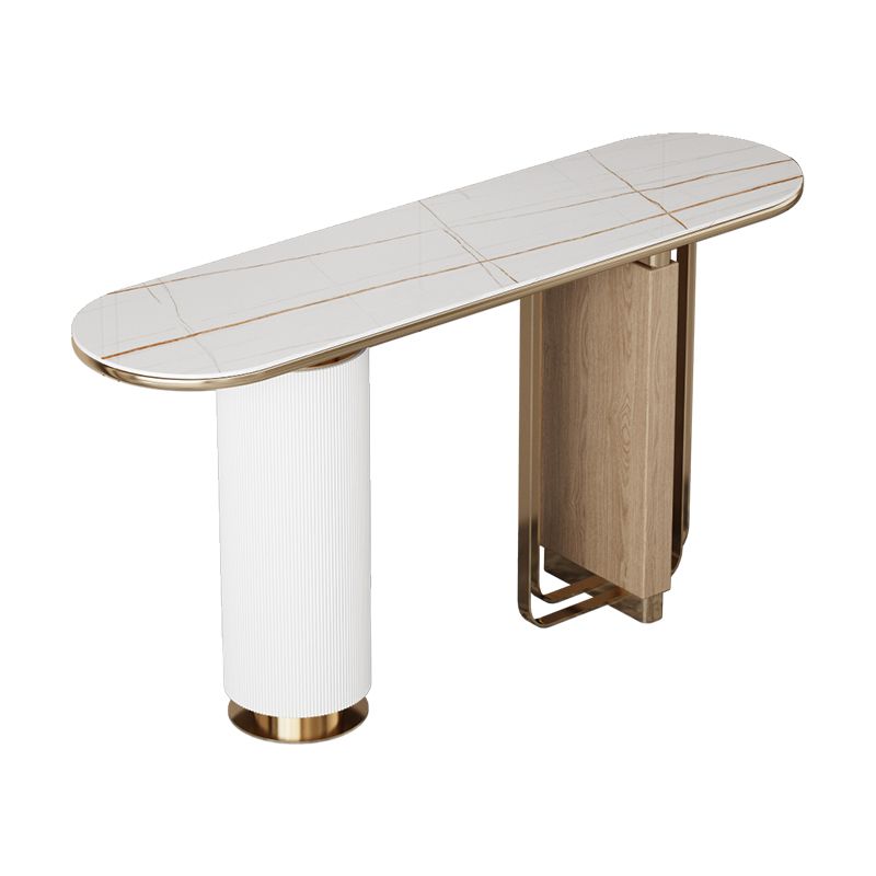 Glam White Oval Console Table Stone Console Sofa Table for Hall