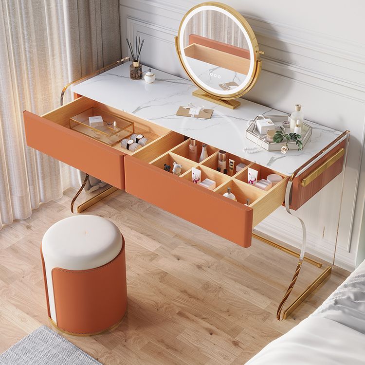 Glam Double Drawers Vanity Set Marble Make-up Vanity for Bedroom