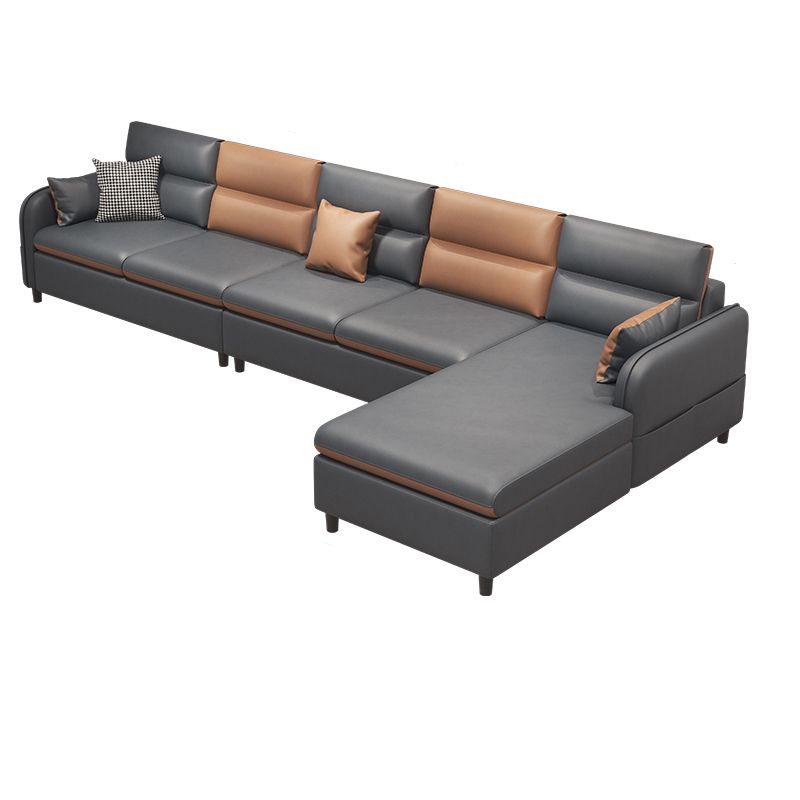 Stain Resistan Faux Leather Square Arm Sectional with Pillowed Back Cushions for Apartment