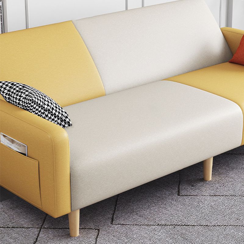 Contemporary Square Arm Sofa Couch Faux Leather/Linen Settee Couch