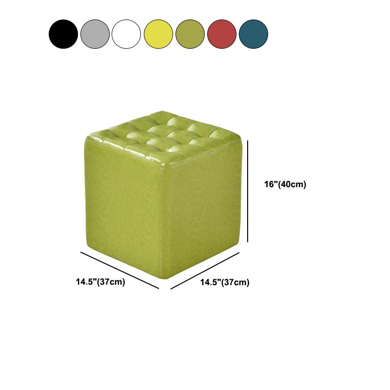 Square Tufted Ottoman Mildew Resistant Genuine Leather Mid-Century Modern Cube Ottoman