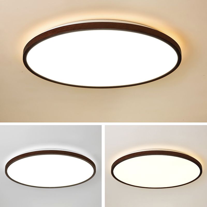 Walnut Wood Geometric Flush Mounted Light Modern Dark Brown LED Flush Light Fixture