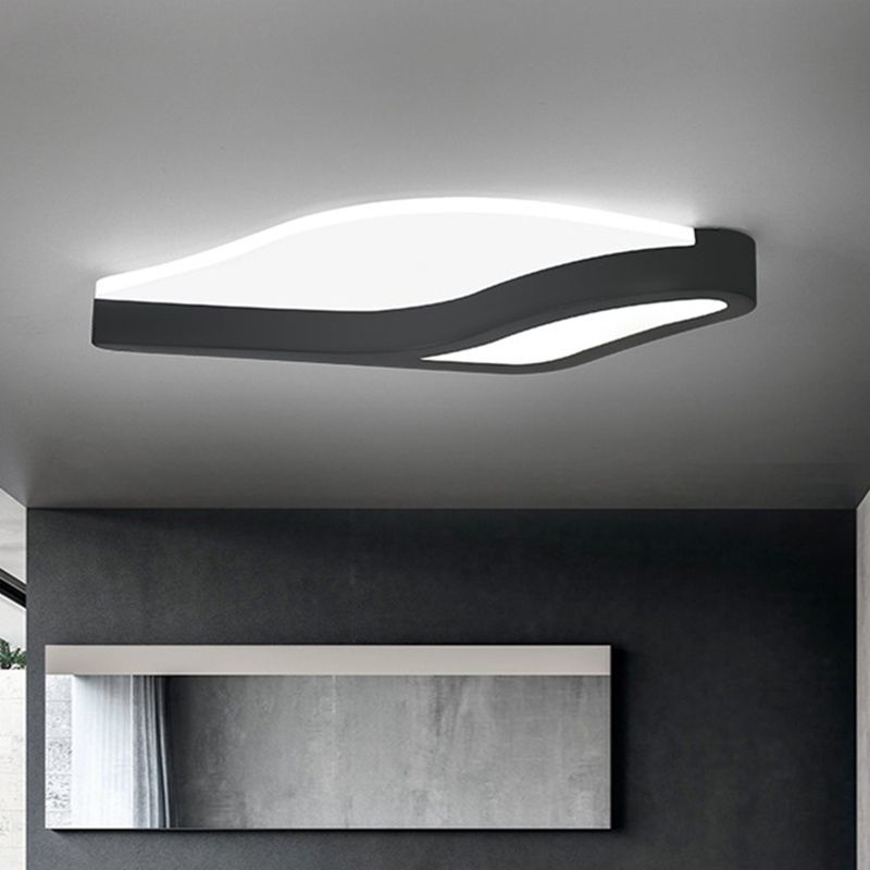 Black Wave Flush Mount Light Minimalist LED Acrylic Close to Ceiling Lamp in Warm/White Light