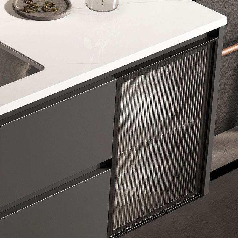 Luxurious Bathroom Vanity Wall-Mounted Sink Floor Cabinet in Black