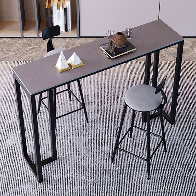 Industrial Rectangle Indoor Bar Dining Table Grey Stone Bistro Table Fixed Table