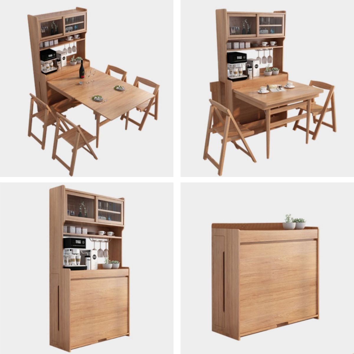 Rectangle Folding Dining Table Wood Dining Table with Storage Base