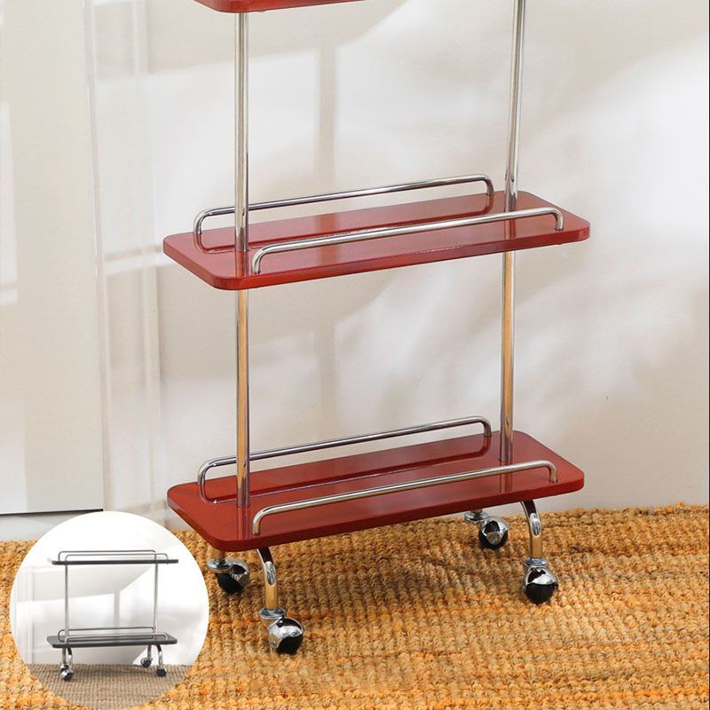 Rectangular Side Table with Wheel Base Mid-century Modern Style with Storage Shelf