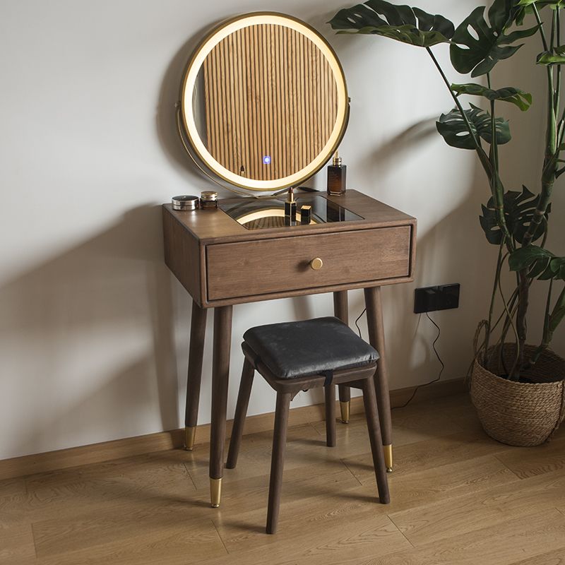 Contemporary Make-up Vanity with Drawers in Brown Rubberwood