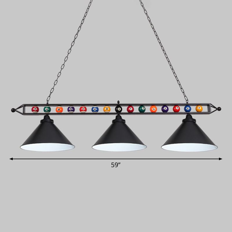 Iron Linear Island Ceiling Light Industrial Country Club Billiard Chandelier with Cone Shade