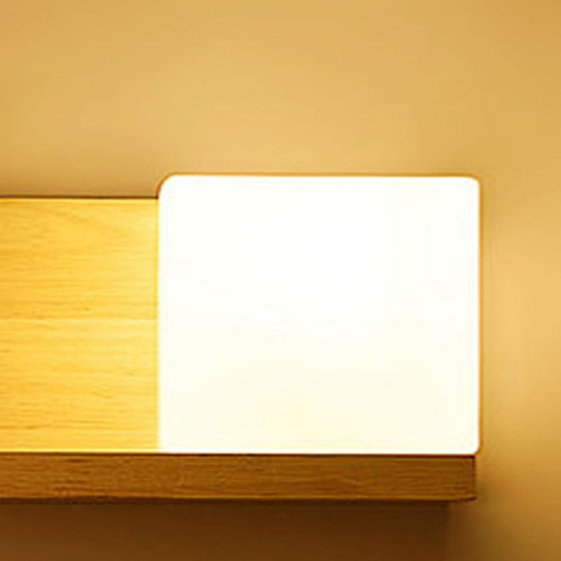 Nordic Style Wood Wall Light Geometric Shape Wall Sconce with Glass for Living Room
