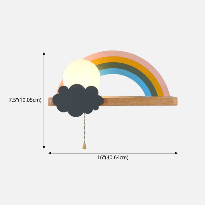 1-Light Round Wall Sconce Modern Simple Wood Style Glass Wall Lighting in Brown