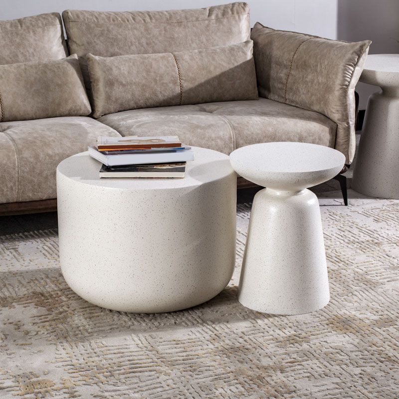 Round White Metal Coffee Table Pedestal 1 Single Cocktail Table
