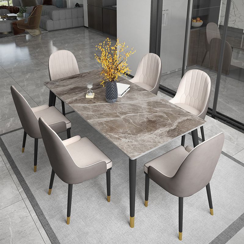 Minimalist 1/2/5/6/7 Pieces Furniture Stone Rectangle Dining Table Set in Gray