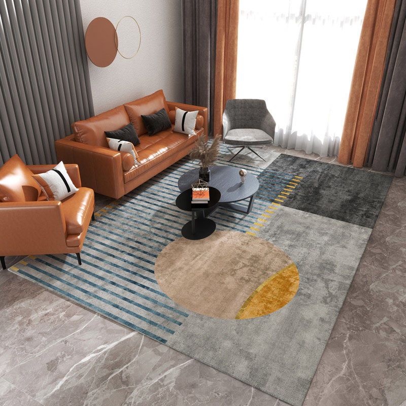 Contemporary Blue Tone Rug Contrast Panel Rug Polyster Stain Resistant Carpet for Living Room