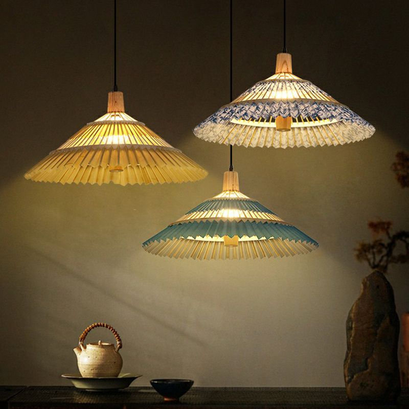 Bamboo Paraplu Pendant Light Chinoiserie 1 Head Suspension Lighting Fecture voor restaurant