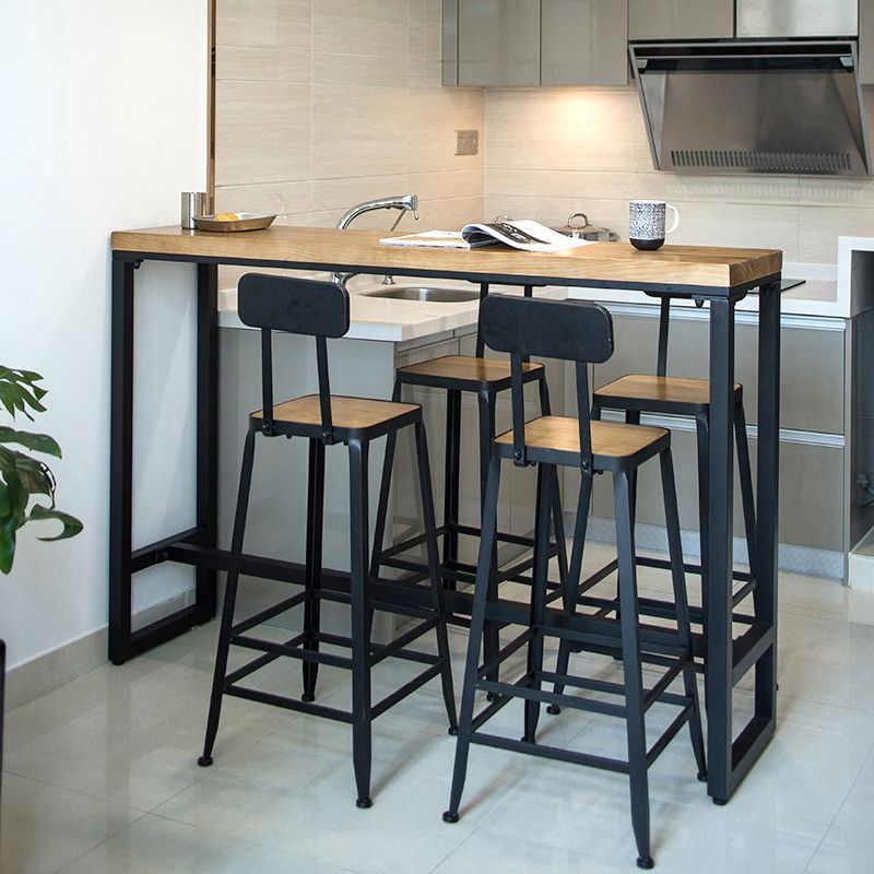 1/5 Pieces Industrial Rectangular Pub Table Set Wooden Counter Table with High Stools