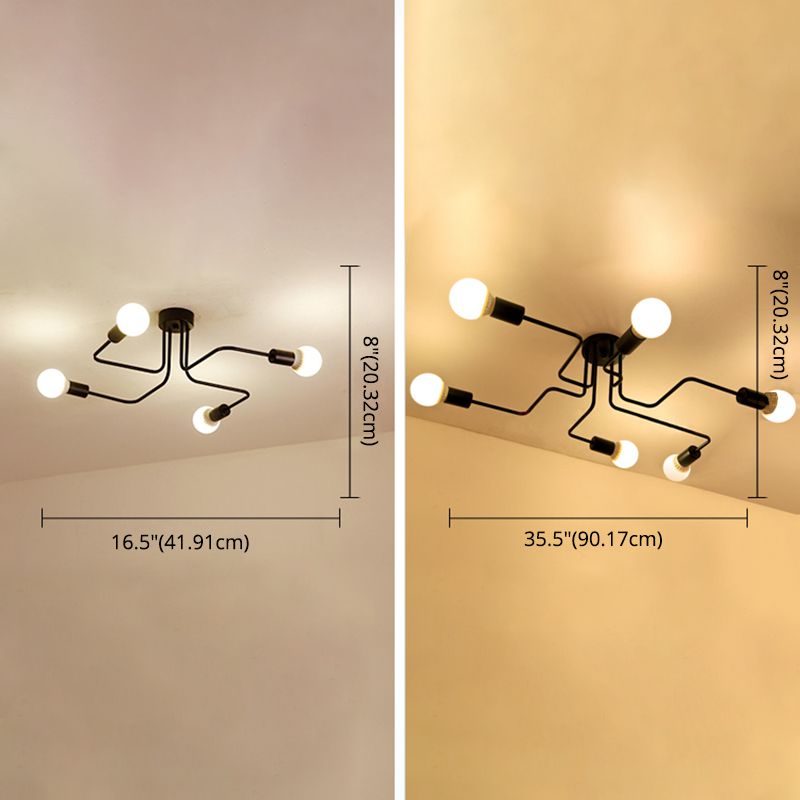 Black Industrial Semi Flush Mount Lighting Wrought Iron Semi Flush Ceiling Light