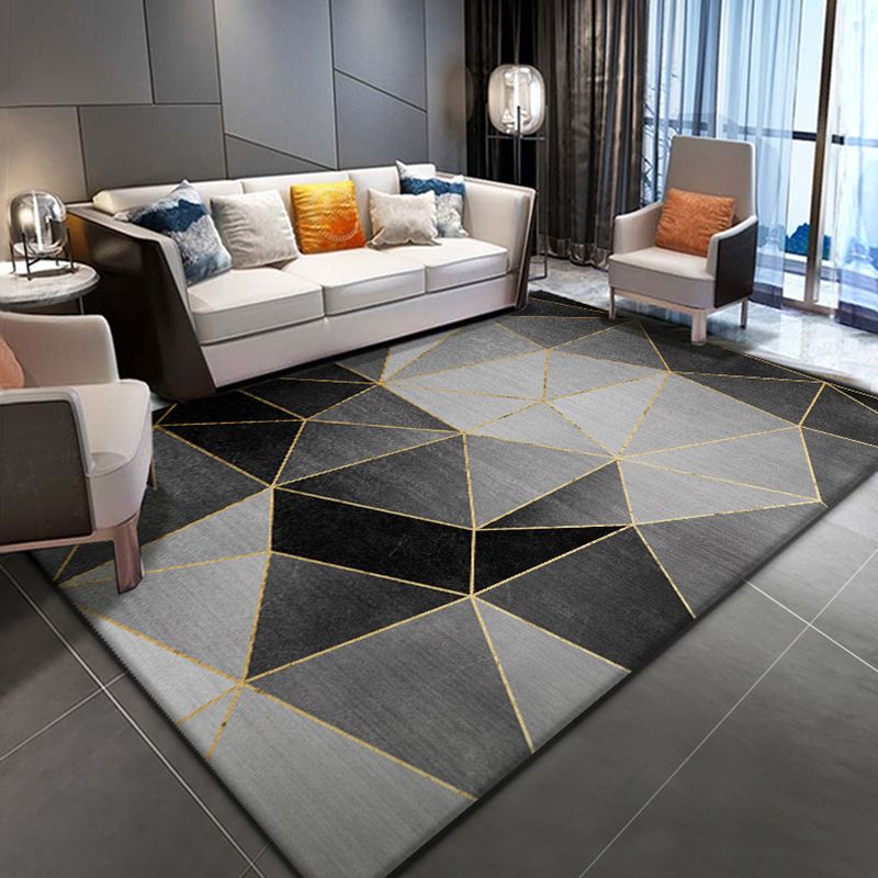 Simple Grey Tone Modern Rug Polyester Geometric Pattern Area Rug Non-Slip Backing Carpet for Living Room