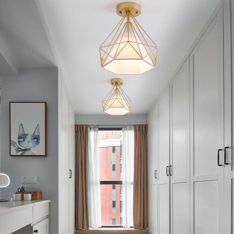 Geometric Pendant Light Industrial 1 Light Metal Flush Mount Light Fixture in Black