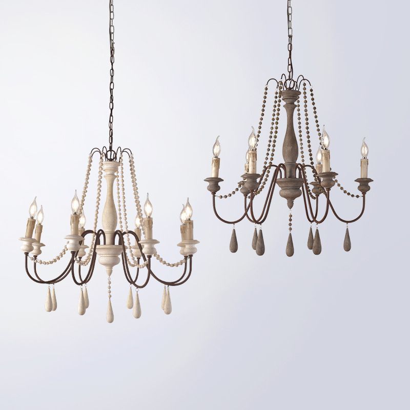 Lustre en bois rustique traditionnel lustre en bois multi-lumière des chandeliers d'éclairage de conception de bougie