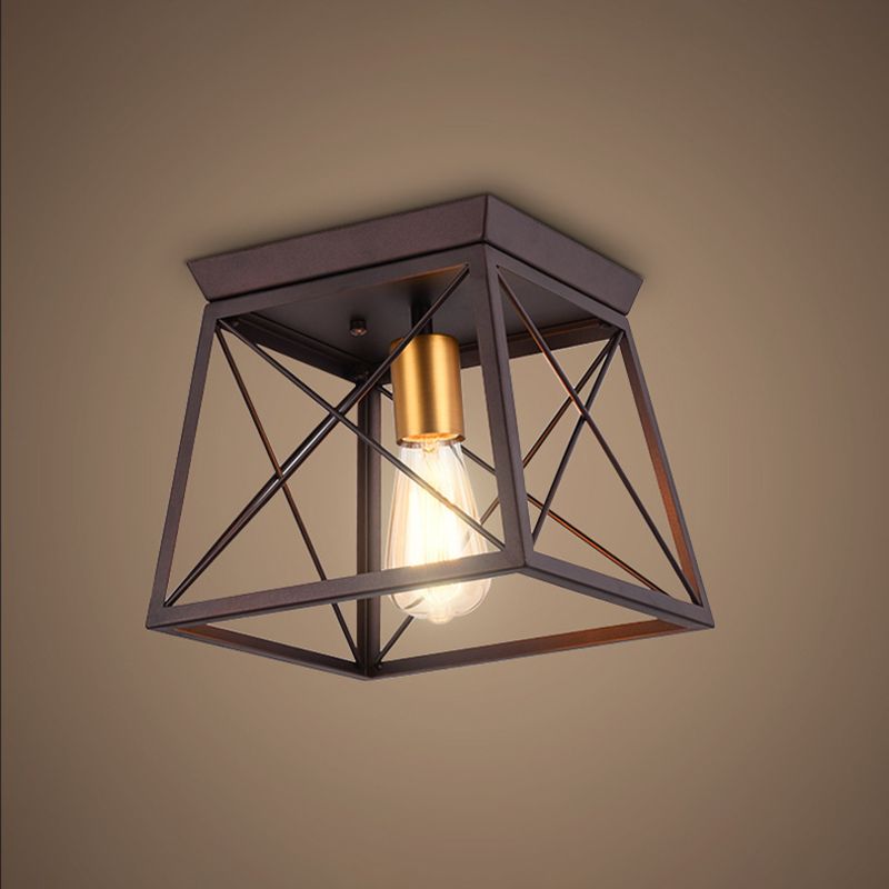 Iron Frame Black Ceiling Light in Industrial Retro Style Wrought Iron Geometric Flush Mount