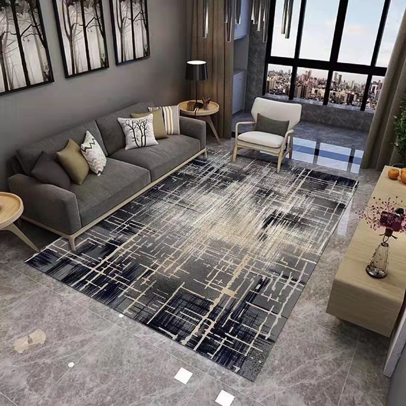 Gray Modern Rug Polyester Graphic Rug Non-Slip Backing Rug for Drawing Room