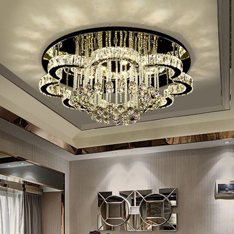 Geometrical Crystal Flush Mount Light Artistic Stainless-Steel LED Semi Flush Ceiling Light with Drip Decor
