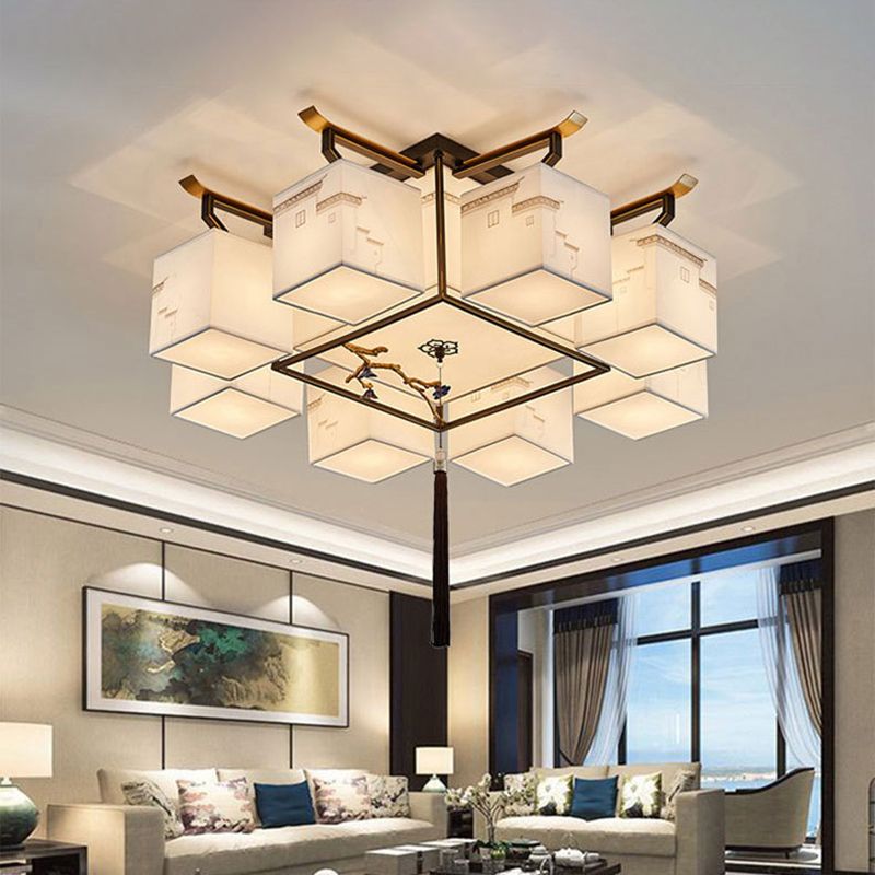 4 Taille Optionnel Fixtures légères Asia Style Fabric Flush Light for Living Room Dinning Room