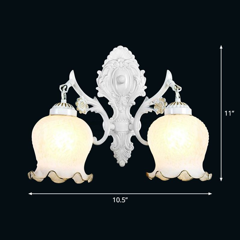 White Glass Flowerbud Wall Lighting Fixture Retro Style Living Room Wall Mounted Lamp