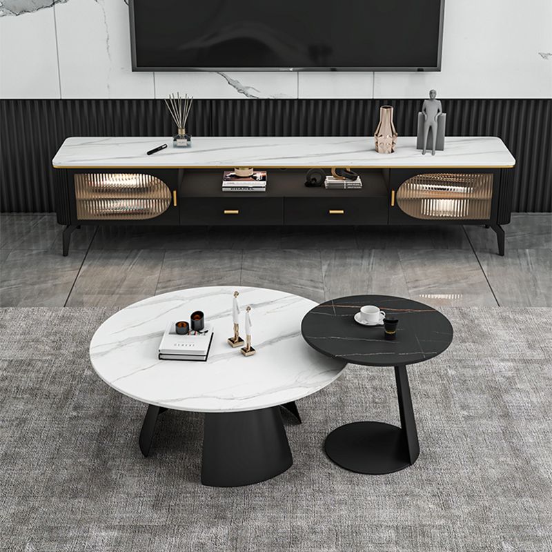 White Round Coffee Table Slate Coffee Table Set with Black Legs