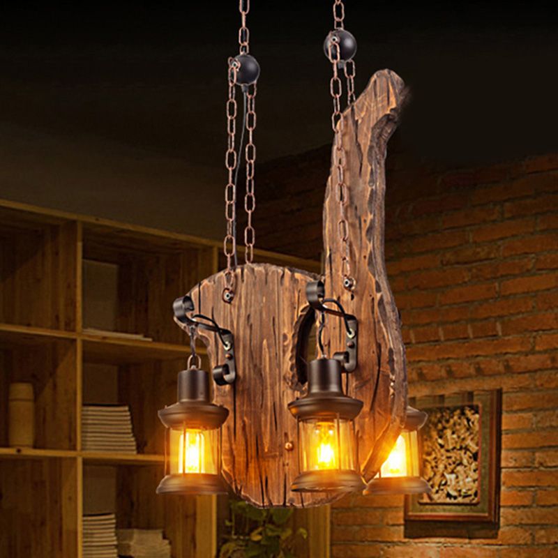 Beige Shaded Chandelier Lighting Fixture Antique Style Wooden Restaurant Ceiling Chandelier