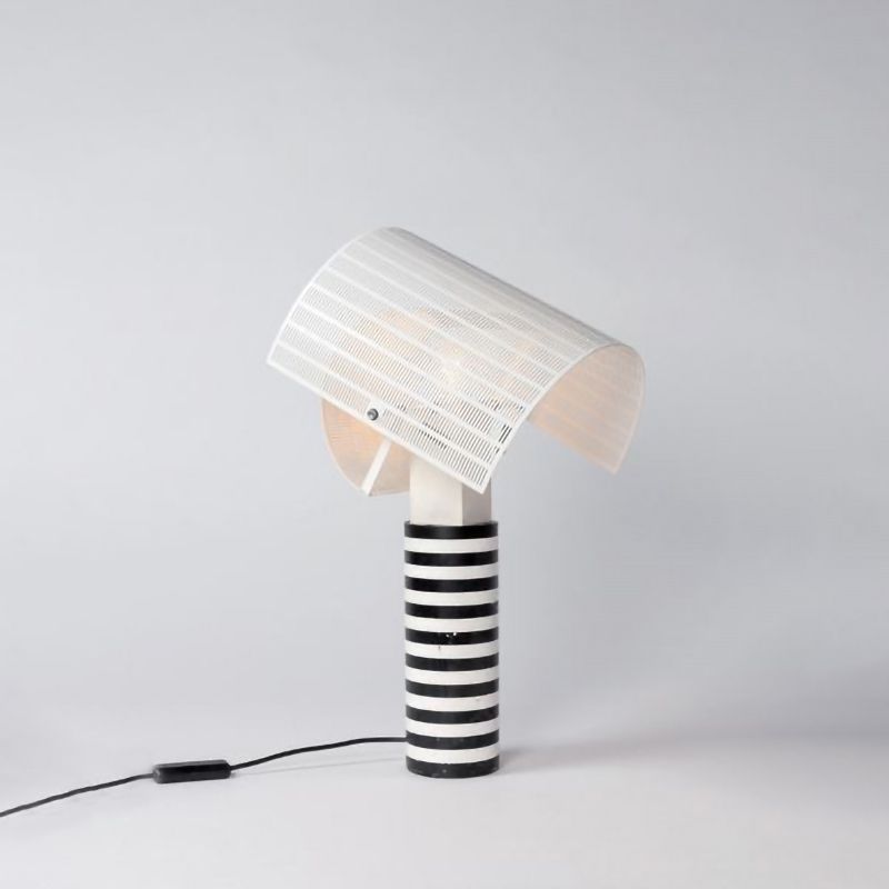 Striped Column Nightstand Light Designer Metal 1 Head Black and White Table Lamp with Swivel Mesh Shade