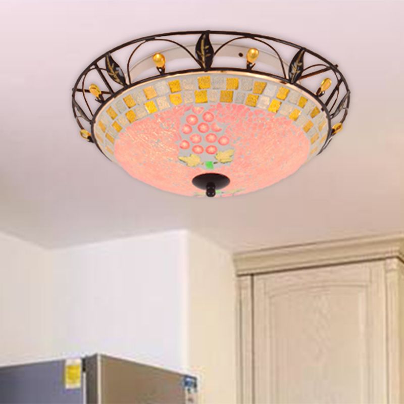 2 Lights Ceiling Light Classic Bowl Frosted Glass Flush Mount Lighting in Pink/Purple for Living Room