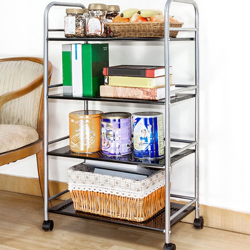 Open Shelves Kitchen Trolley Home Dining Modern Prep Table with Casters