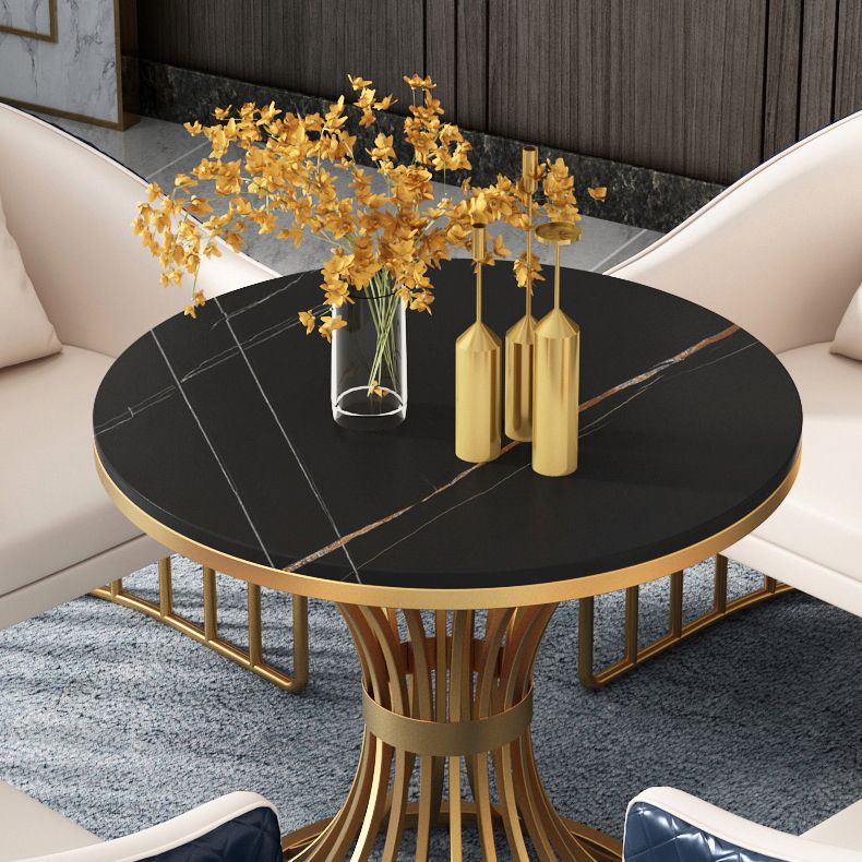Traditional Luxury Round Dining Table Matte Finish Stone Top Dinette Table for Home