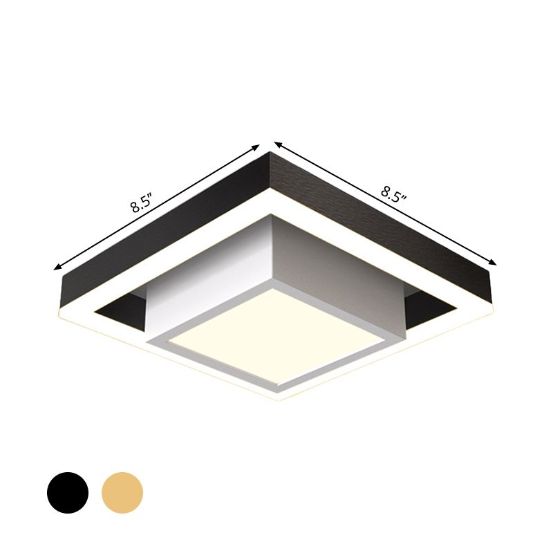 2-stufige quadratische Deckenleuchte aus Aluminium, moderne schwarz/goldene LED-Einbaubeleuchtung mit warmem/weißem Licht für den Flur