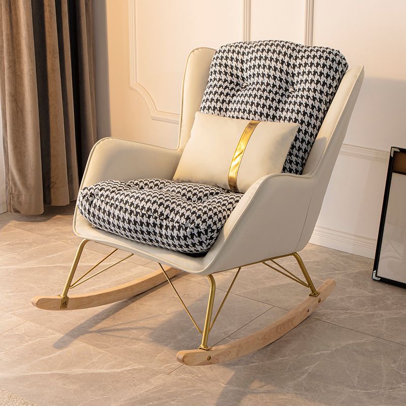 Modern Rocker Chair Metal Frame Dirt Resistant Wingback Upholstered Rocker Chair