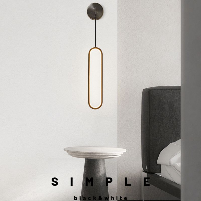 Metal Oval Shade Wall Sconce Modern Style Single Light Wall Mount Lighting in Black