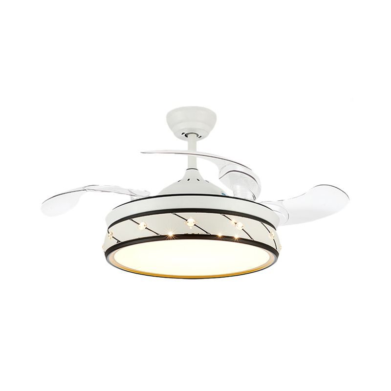 19.5" Wide White LED Semi Flush Light Simple Metal Round Flush Mount Ceiling Fan with 3 Blades