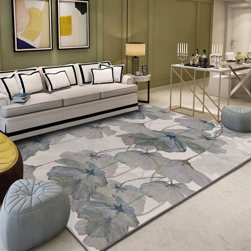 Multi Color Living Room Rug Asia Plant Print Carpet Polyster Pet Friendly Easy Care Indoor Rug