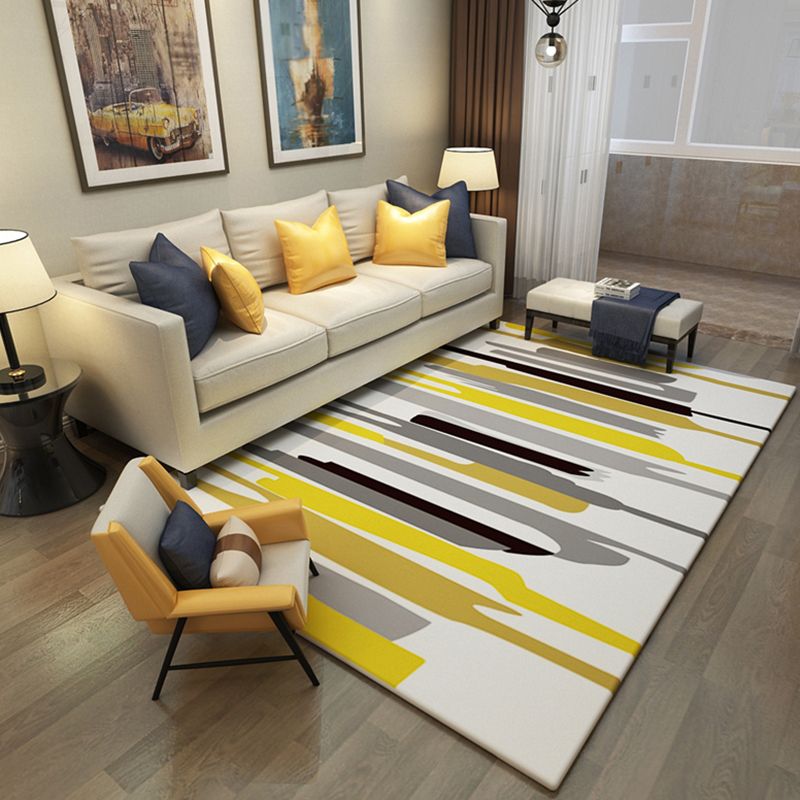 Yellow Geometric Pattern Rug Polyester Modern Area Carpet Stain Resistant Caroet for Living Room