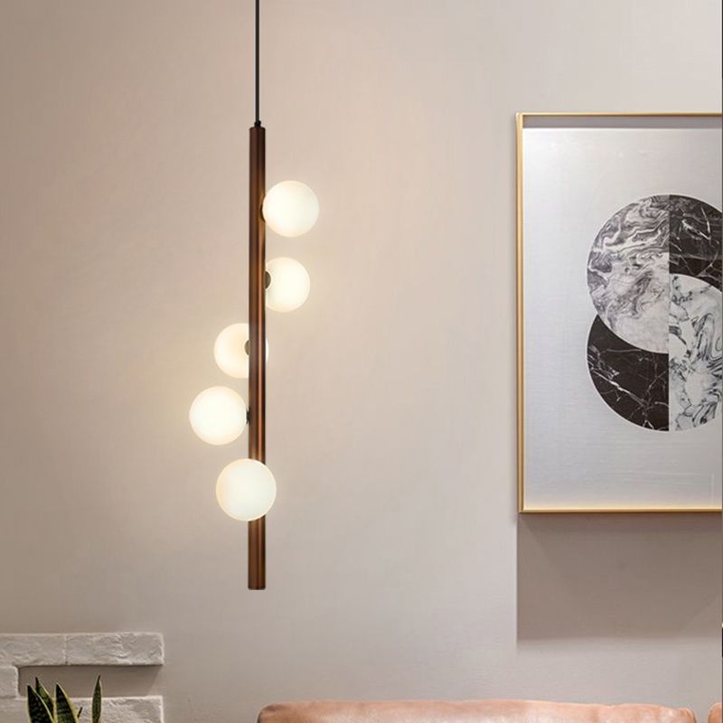 Opal Glass Orbs Pendant Lighting Minimalistic Hanging Chandelier for Living Room
