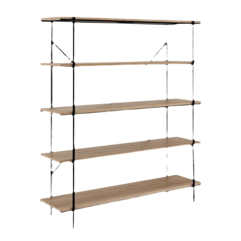 Industriële open etagere boekenplank van 5 plank met ijzeren frame dennenhoutplank