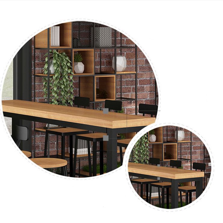 Pine Wood Bar Table Industrial Bar Dining Table with Trestle Base in Black