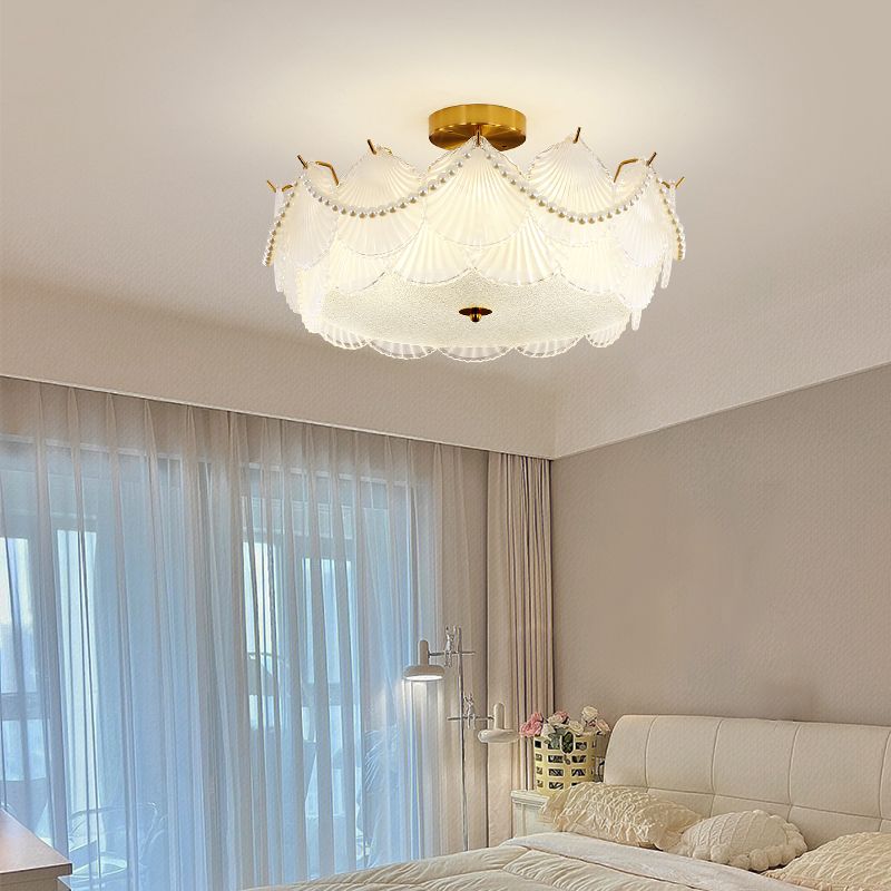 Metal Flush Mount Shell Shape Ceiling Light with Glass Shade for Living Room
