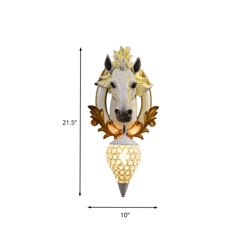 1 Leichte Wohnzimmer Wandleuchte Vintage -Leuchten mit weißer/roter Pferdeharzdekoration, 10 "/12" breit