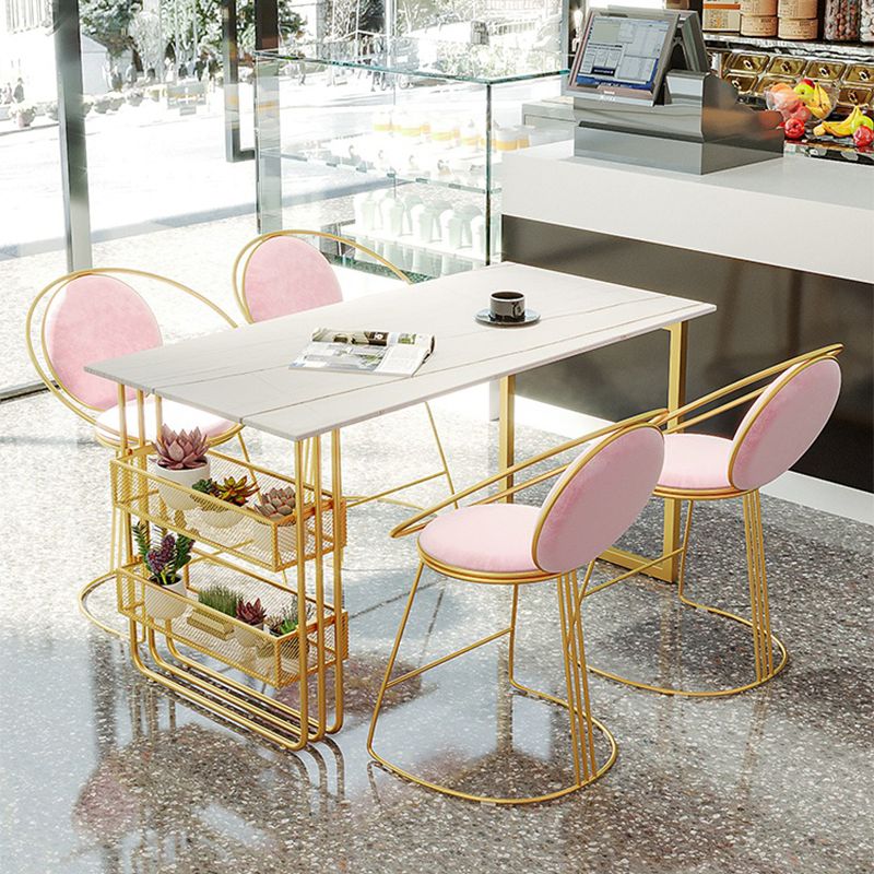 Traditional Luxury Dining Table Metal Double Gold Pedestal Table with Storage